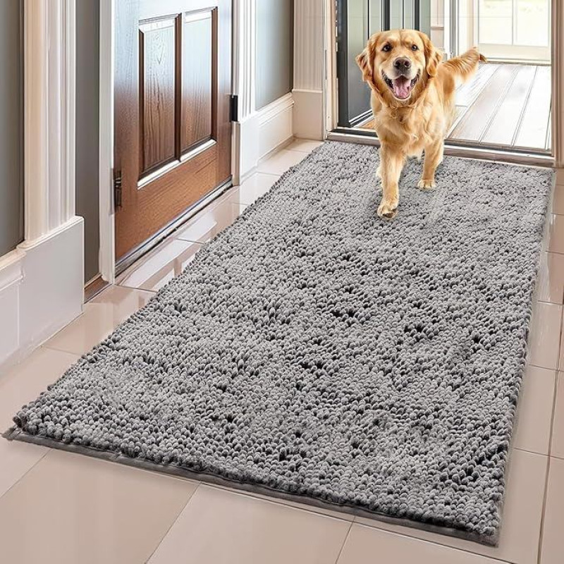 Chenille Doormat 90x150cm Non Slip Quick Dry Soft Microfiber Durable Rubber Backing Door Mat for Outdoor Entrance Hallway Kitchen Bathroom