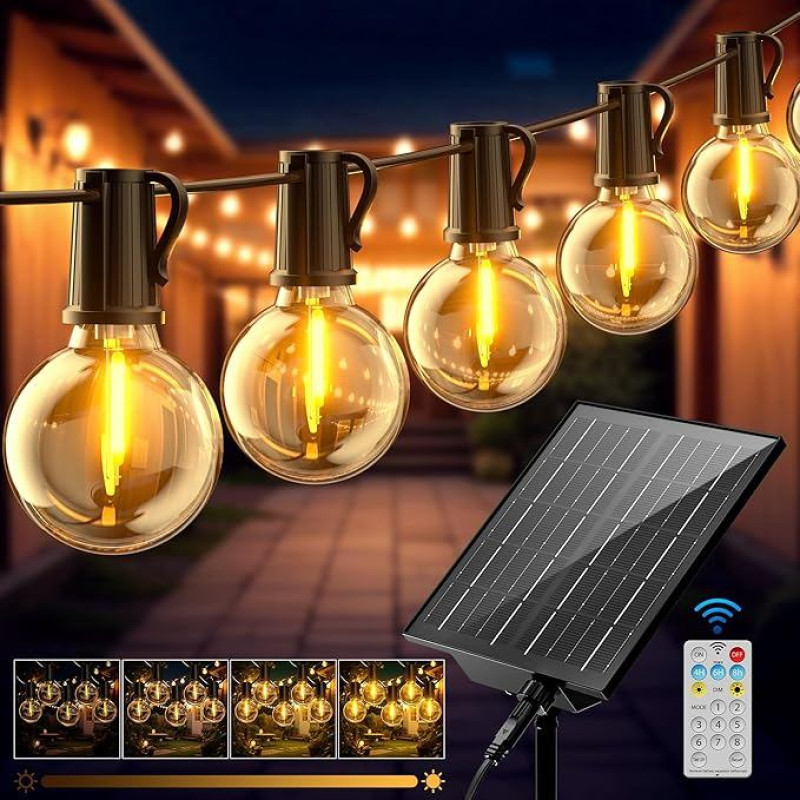 Solar Fairy Lights Outdoor LED Solar Fairy Lights Outdoor Weatherproof 17.1 m 24+1 G40 Bulbs with Remote Control 8 Modes 3 Timer IP44 Waterproof for Balcony Garden Gazebo Patio Wedding Party