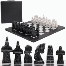 Radicaln Marble Chess Game with Storage Box, 15 Inches, Black and White, Antique Handmade Chessboard Game - 1 Chess Board and 32 Chess Pieces - Chess Games for Adults