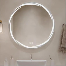 Apvalus LED sieninis veidrodis su apšvietimu, apvalus, su 3 šviesų spalvomis, reguliuojamu apšvietimu ir jutikliniu jungikliu, vonios veidrodis su apsauga nuo rūko, skirtas svetainei ir vonios kambariui (40 x 40 cm)