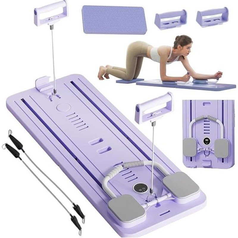 EFGETD patobulinta pilvo treniruoklio pilvo ritinėlio lenta, pilateso lenta Pilates Reformer Set Ab Roller Training Device Automatic Rebound pilvo raumenų treneris su pasipriešinimo juosta (Purple1)