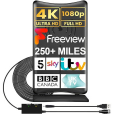 Geekera TV Aerial, 360 Degree Directional Signal Amplified Digital Freeview HDTV Ariel, 200km Amplifier, 4G Filtered for All TVs