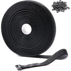 Strapazierfähige Nylon-Klettverschluss-Streifen, verstellbare Klettbänder, auf Länge zuschneidbar, ideal für Drahtmanagement, Kabel-Organizer und Kabelbänder, Schwarz (Größe: 1)