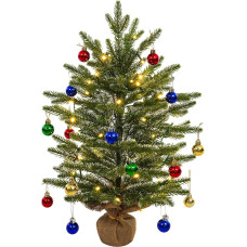 Uten Small Christmas Trees, 60 cm Mini Christmas Tree Artificial PE with 18 Decorative Balls and 50 LED Fairy Lights for Office, Living Room, Windowsill, Christmas Decoration for the Desk