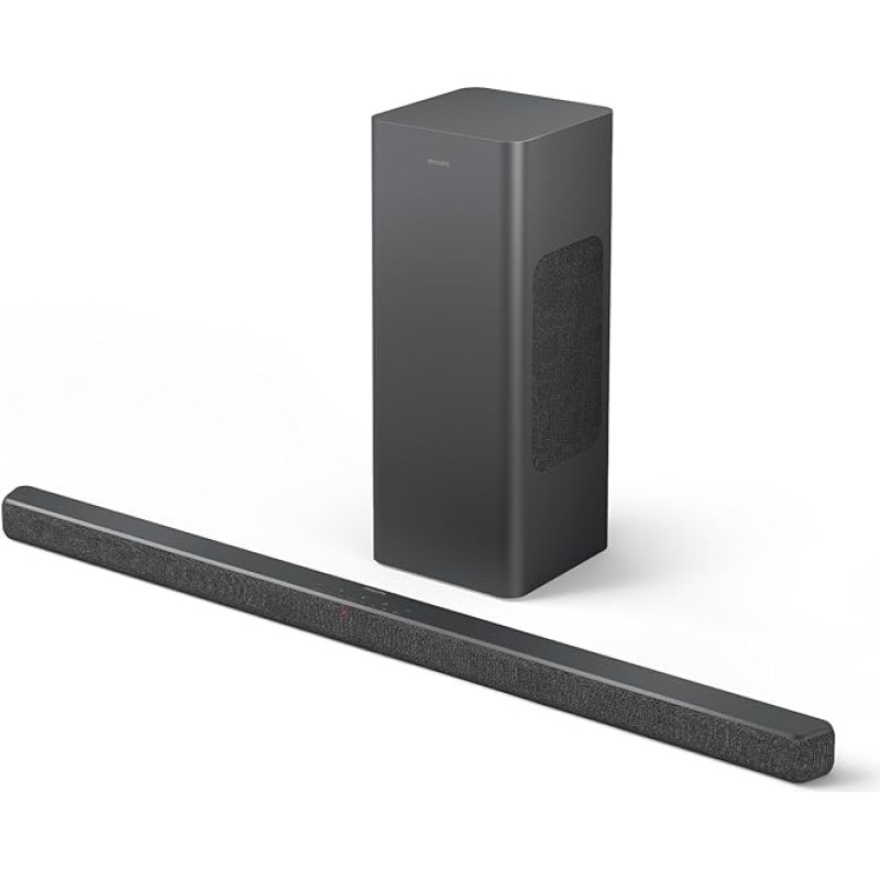 Philips TAB6309 Soundbar 2.1 with Wireless Subwoofer - 2.1 Channel 320W, DTS Virtual X, Bluetooth 5.4, HDMI ARC, Optical Connection and USB Connectivity - Dark Grey