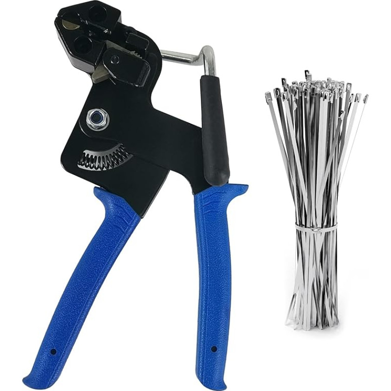 Stainless Steel Cable Ties and Metal Tie Gun, 100 Pieces 4.6 x 300 mm Metal Cable Tie Tool, Cable Tie Gun for Stainless Steel Cable Ties, Cable Tie Gun for Tightening Cut Cable Bi