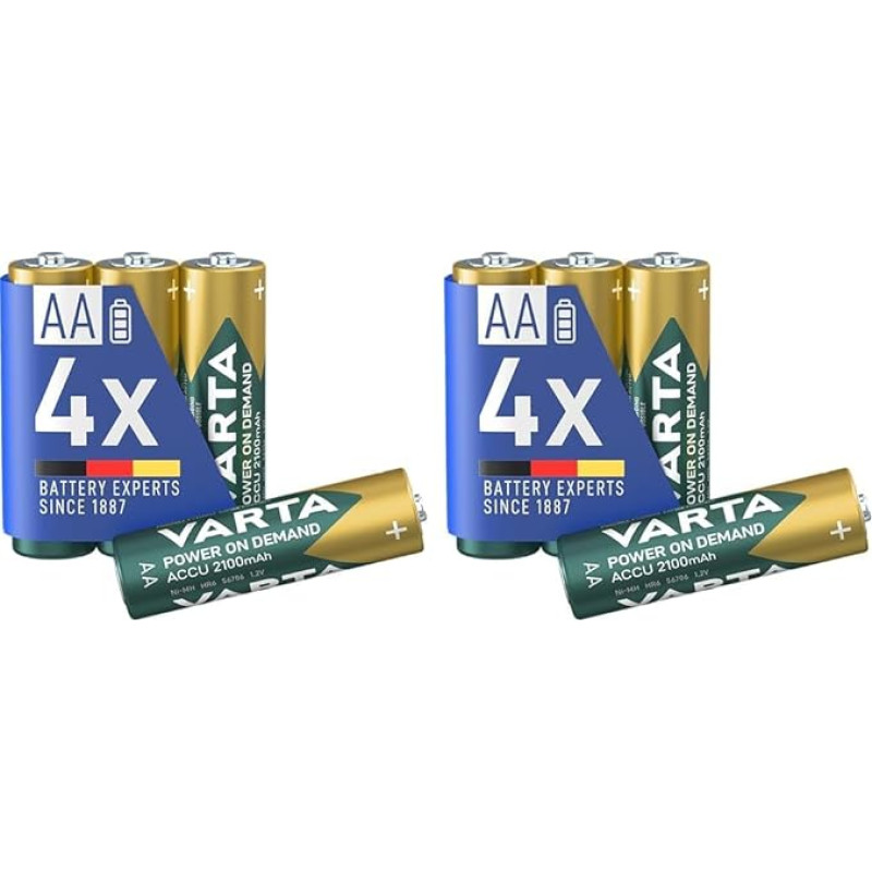VARTA AA įkraunamos baterijos, 4 vnt., 2100 mAh NI-MH, be atminties efekto, iš anksto įkrautos, paruoštos naudoti (2 vnt.)