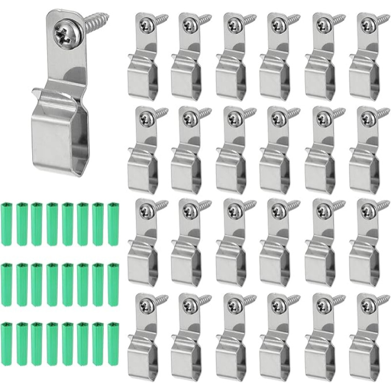 sourcing map 25 Stück Lichterketten-Aufhänger-Haken, LED-Lichtstreifenhalter für 7 x 10 mm breite Streifen, Edelstahl-Kordel-Organizer zum Aufhängen von Weihnachtslicht-Wand-Kabel-Lichterketten