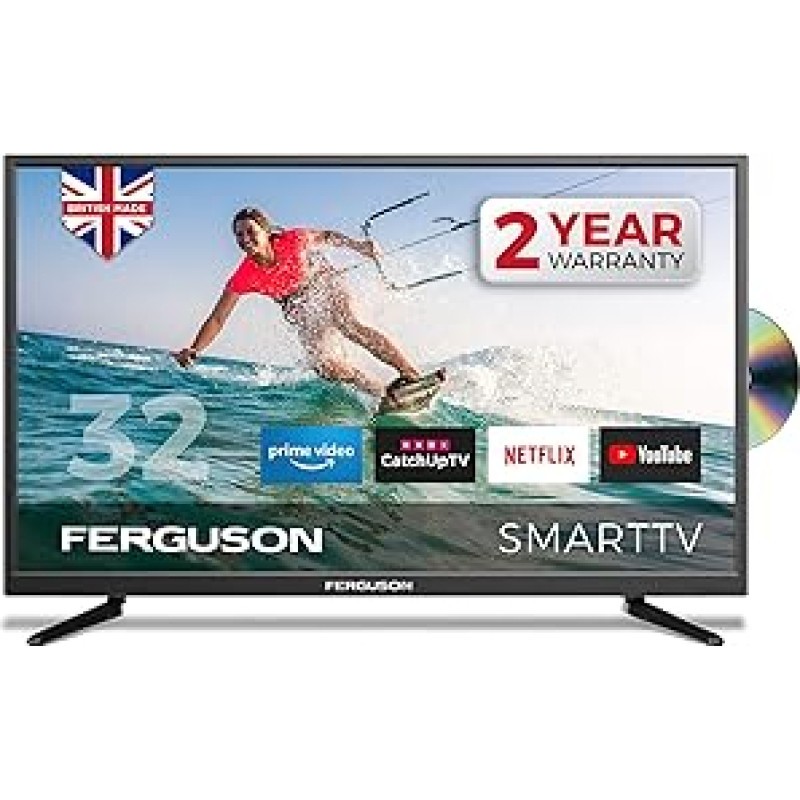 Ferguson F3220RTSF 81.3 cm (32 inches), 720p Smart LED TV/DVD, 2020 Download Apps Netflix, Black