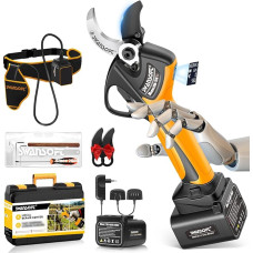 SWANSOFT 40 mm akumuliatorinės genėjimo žirklės, 21 V elektrinės genėjimo žirklės, 1050 W, su 4 Ah akumuliatoriais x2, bešepetėliniu varikliu, skystųjų kristalų ekranu, 1,2 m ilgio prailginimo laidu - medžių, šakų ir sodų genėjimui (geltonos spalvos)