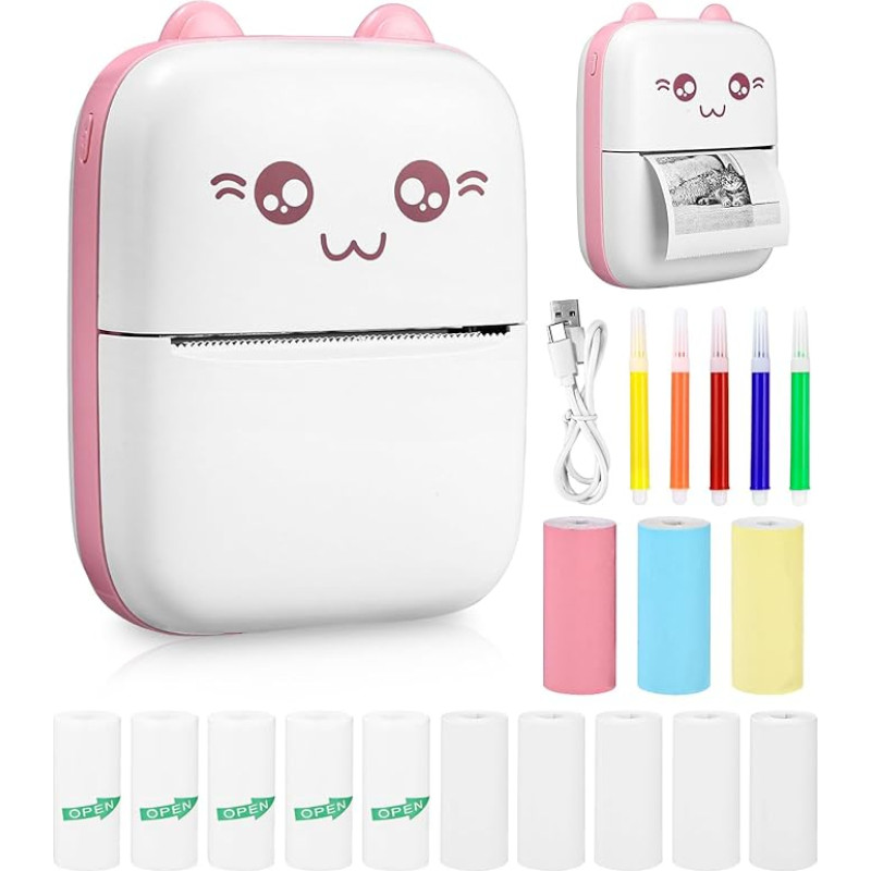 Zounin Mini Printer, Portable Photo Printer, Smartphone Bluetooth Printer (Pink)