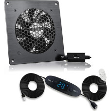 BRIEFCEC USB Fan 120 mm, Digital Display, Temperature Control, Quiet Fan System, 5 V Fan, with Modern Brushed Black Aluminium Frame for Home Cinema AV Cabinet, Pet Cave (Pack of 1)