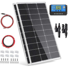 BOKENTIO 200 W (2 x 100 W) Saulės kolektorius 12 V monokristalinių saulės kolektorių rinkinys 2 x 100 W saulės modulis + 20 A įkrovimo valdiklis, skirtas 12 voltų energijos įkrovimui ne elektros tinkle, skirtas nameliams ant ratų, valtims, karavanams,