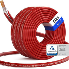 hb-digital 50 m saulės kabelis H1Z2Z2-K TÜV Rheinland išbandytas 6 mm2 UV spinduliams atsparus lankstus fotovoltinis kabelis iš gryno vario 1500 V prailginimo kabelis, skirtas saulės kolektorių saulės modulių įkrovimo valdikliui, raudonas