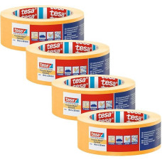tesa Precision Masking Tape 4344 Standard - pakuotė po 4 vnt. - profesionali dažymo juosta su plonu popieriniu laikikliu - skirta tiksliai užmaskuoti ir uždengti - oranžinė - po 50 m x 38 mm
