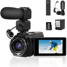 LAMA vaizdo kamera 8K vaizdo kamera, 64MP vaizdo dienoraščio kamera, 18X skaitmeninio priartinimo IR naktinio matymo kamera, WiFi skaitmeninis įrašymo įrenginys su 64 GB SD kortele, 4500 mAh baterija (4,5 val. įrašymo laikas), skirtas vaizdo transliacijai