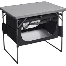 Portal Folding Camping Table with Storage Removable Cupboard Foldable Picnic Table Aluminium Composite Top Outdoor Garden Table Collapsible Durable Heavy Duty for BBQ Beach Campervan Motorhome Patio