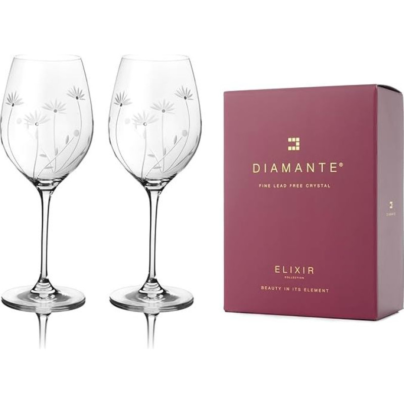 DIAMANTE 2 x universalios rankomis pjaustytos krištolo gėlių vyno taurės