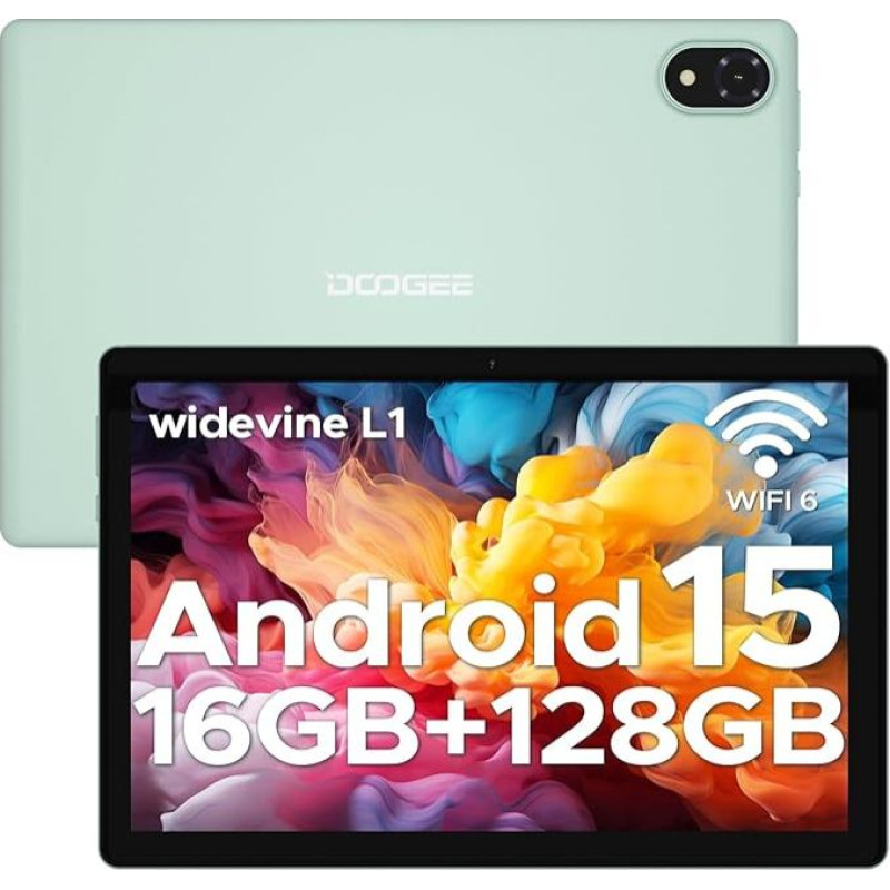 DOOGEE U10 2025 Latest Android 15 Tablet 10 Inches, 16GB RAM + 128GB ROM (2TB TF) Children's Tablets PC 5060mAh Gaming Tablet Android, Widevine L1/ 8MP + 5MP Dual Camera/WiFi 6/ Type C/ 3.5 mm