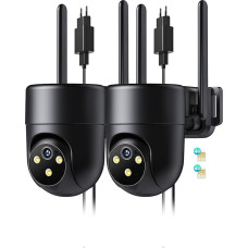 NUASI 4G LTE lauko stebėjimo kamera su SIM kortele, 2 lauko stebėjimo kamerų pakuotė be WLAN, su dirbtinio intelekto asmens aptikimo funkcija, 2K spalvotu naktiniu matymu, dvipusiu garsu, atspari vandeniui IP66