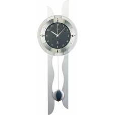 AMS Radio-Controlled Wall Clock with Pendulum in a Modern Design, Colour: Silver: Dial in Carbon Look, Analogue Time Reproduction