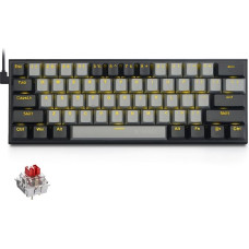E-Yooso Z11 61 klavišų mechaninė klaviatūra, raudonų jungiklių QWERTY žaidimų klaviatūra su laidiniu LED apšvietimu, itin kompaktiška 60 % kompiuterio klaviatūra 