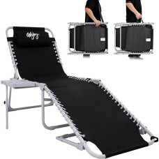 #WEJOY Folding Sun Lounger with Side Table, 5-Way Adjustable Backrest, Folding Deck Chair, Garden Lounger, Camping Lounger for Camping, Beach, Patio, Pool, with Removable Cushion and Side Pocket