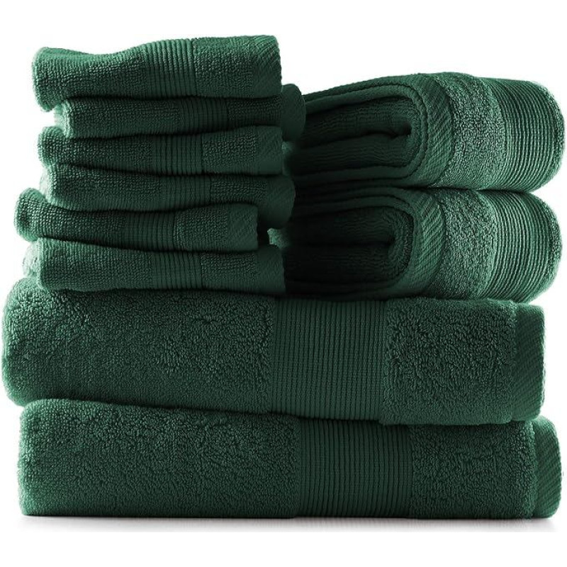 Hearth & Harbor 10 Piece Bath Towel Set - 100% Cotton 600gsm Green Luxury Bath Towels & Hand Towels - Soft, Absorbent & Durable