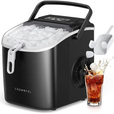 CROWNFUL Ice Cube Machine, Portable Self-Cleaning Ice Cube Maker with Handle, Shovel and Basket, 9 Ice Cubes in 6 Minutes, 26 lb/24 Hours, Ideal for Home, Kitchen, Office, Bar, Party