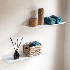 MILUKA Wall Shelf, White Metal, Set of 2 Floating Shelves, White, 50 cm, Small Wall Shelf, Kitchen, Bathroom Shelf Wall, Floating Shelf for Bedroom, Living Room, Office, Wall Shelf, Children's Room,