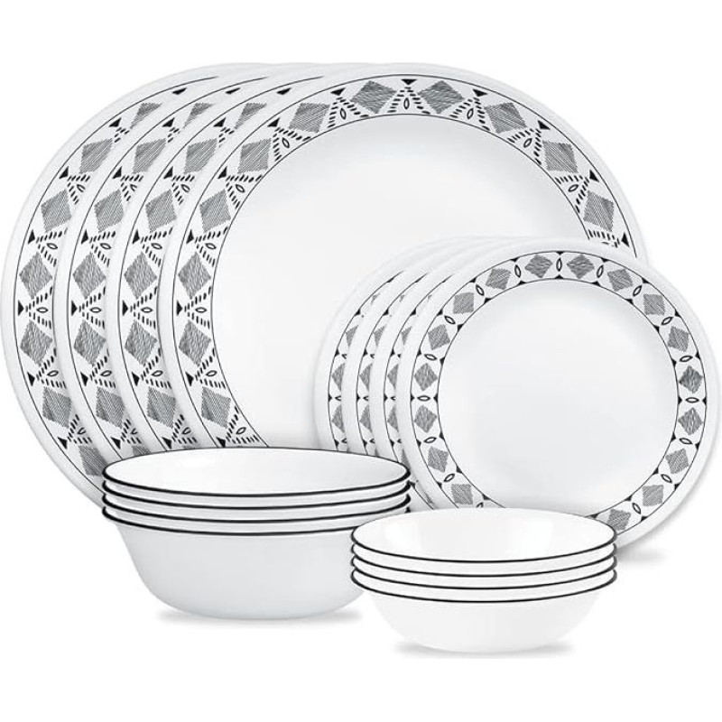 Corelle Cusco 16-Piece Dinner Set, 8 Plates, 8 Bowls, Chip and Shatter Resistant Dinner Plates and Dinner Bowls, Corelleware Plates, White