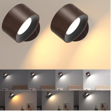 Amicool LED Wall Light Indoor Pack of 2, Wall Lamp Wall Lights without Power Connection, 4 Brightness Levels, 3 Colour Modes, Bedside Lamp Battery, 360° Rotatable Touch Control Lights for Living Room