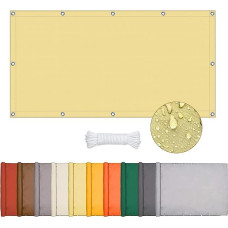 ONESHLEE Awning, Waterproof, Rectangular, Sun Protection Balcony Patio, Awning Fabric, UV Protection, Heat Protection, No Drilling, Canvas with Eyelets and Rope for Pergola (Sand Yellow, 3 x 4 m)