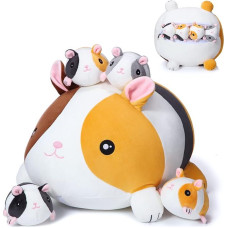 Threan Pack of 5 Guinea Pig Cuddly Toys 35 cm Mother with 10 cm Baby Cute Plush Toys Soft Stuffed Toys Dolls for Boys Girls Birthday Gift