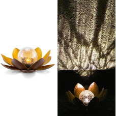 Navaris LED Solar Lotus Lantern – Warm White Rechargeable – Lotus Blossom Solar Lamp with Great Light thanks to Break Glass Look – Garden Decoration Solar Light