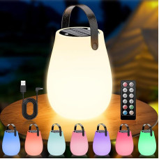 Wilktop Solar Table Lamp Outdoor 2 in 1, Solar Charging & USB Charging Remote Control, RGB 8 Colours Dimmable, IP44 Waterproof Solar Lights for Outdoor Table for Outdoors, Garden
