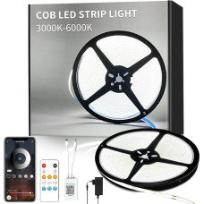 Yeewhale 20 m Dimmable COB LED Strip 24 V Flexible COB LED Strip Set, 6000 K White Bright Under-Unit Light for Home Party DIY Decoration, App Control with Remote Control