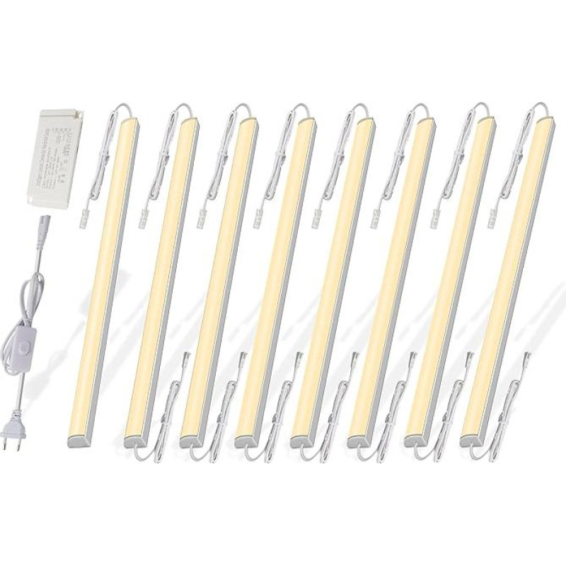 Cefrank Under Cabinet Lighting, Pack of 8 30 cm V-shaped Couplable LED Light Strips for Kitchen Cabinet, Display Cabinet, Shelf - 16 Watt 1600 Lumen - Warm White (3000 K)