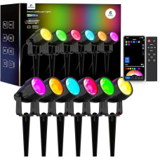 APPECK Garden Spotlights, WiFi Smart Garden Lighting with Power, RGBW Colour Changing Intelligent Low Voltage Spot Lights with App/Voice Control, for Patio, Garden, Driveway, Walkway, 6 Pack