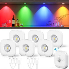 Coovee Cabinet Lighting Rechargeable RGB Spotlights Battery, Under-Unit Light LED with Remote Control & 5 Colour Temperatures 2 Dynamic Modes, Magnetic Dimmable Wireless Display Case Lighting Indirect