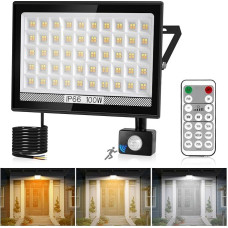 NATPOW 100 W LED Spotlight with Motion Sensor Outdoor, Super Bright LED Floodlight with Remote Control, 3000 K - 6000 K Dimmable Outdoor Spotlight, IP66 Waterproof Headlight for Garden, Garage,