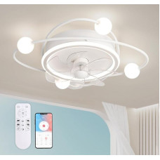 RRBEST Modernus lubų ventiliatorius su apšvietimu, 58 cm šviesos diodų apšvietimas su ventiliatoriumi, 48 W laikmatis, lubų ventiliatorius su šviestuvu svetainei, miegamajam, valgomajam (baltas)