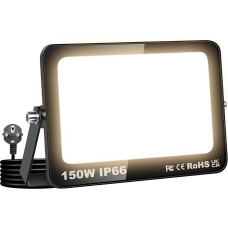 RIGIDON 150 W LED lauko prožektorius su kištuku, 15000 LM LED lauko prožektorius 3000 K šiltos baltos spalvos prožektorius IP66 vandeniui atsparus lauko apšvietimas garažui, sodui, sporto aikštelei, kiemui, kiemui