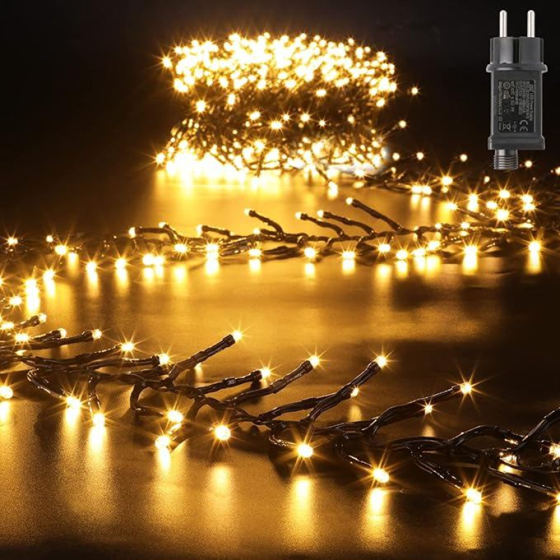 GlobaLink Outdoor Fairy Lights, 7.6 m, 760 LED Cluster Fairy Lights, Warm White, Christmas Lighting, Outdoor Power Fairy Lights, Christmas Tree, 8 Modes, Christmas Decoration for Indoor New Year
