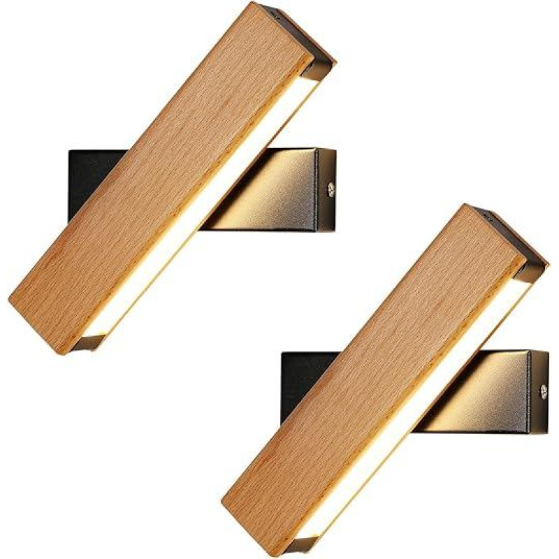 SENQIU Pack of 2 Wall Light LED Indoor 4 W Wooden LED Modern Wall Lamp 360° Rotatable LED Wall Lighting Indoor for Bedroom Living Room Hallway Stairs Warm White 3000 K