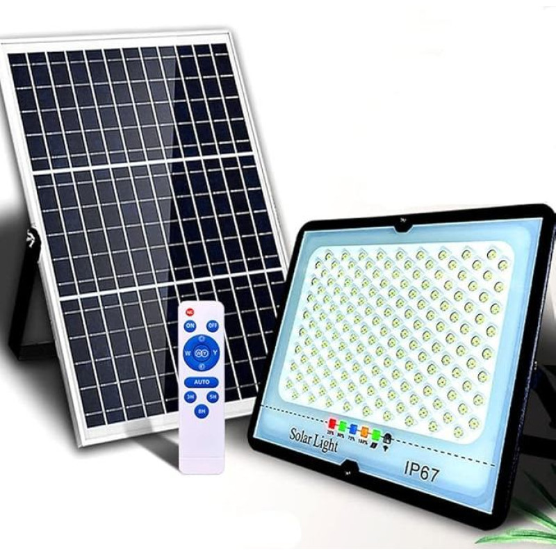 RATSTONE Solar Floodlight with Remote Control, Solar Spotlight Outdoor 200 LEDs, LED Spotlight Outdoor IP66 Waterproof 7000 mAh Battery Solar Powered Outdoor Light for Lawn Garden Garage Patio
