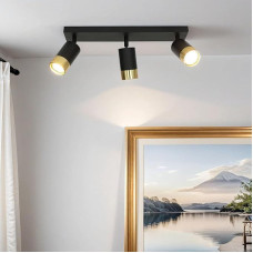 Licht-Erlebnisse Ceiling Light Black, Gold, Ceiling Light GU10, Spot Lamp Ceiling, Flexible, 39.5 cm Long, Targeted, Kitchen, Hallway, Ceiling Spotlight 3 Bulbs