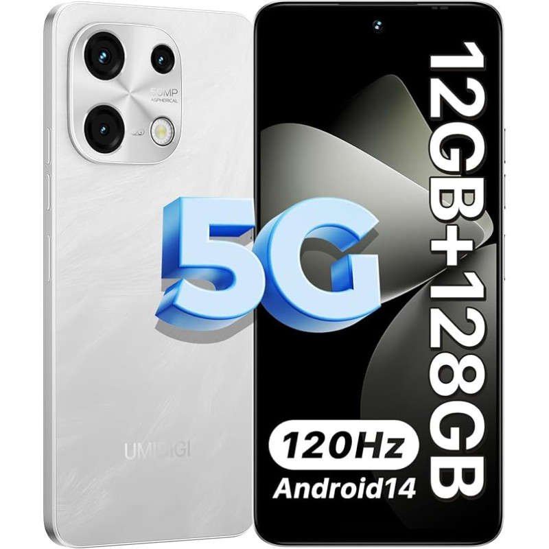 UMIDIGI Note 100 5G Mobile Phone Without Contract, 12GB + 128GB/1TB Smartphone, Android 14 Octa Core Mobile Phone, 6.8 Inch HD+ 120Hz Display, 50MP + 16MP Camera, Dual SIM 5G Mobile Phones, 5000 mAh