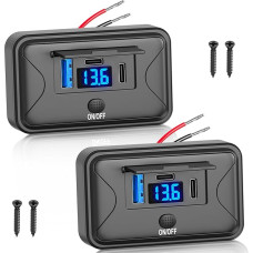 90W 12V USB maitinimo juostos sieninis laikiklis, dvigubas 36W USB C ir QC 18W automobilinis USB prievado įkroviklis su voltmetriniu jungikliu, vandeniui atsparus kelių prievadų lizdas, 12V priedai, skirti lengvajam automobiliui, autobusui, sunkvežimiui