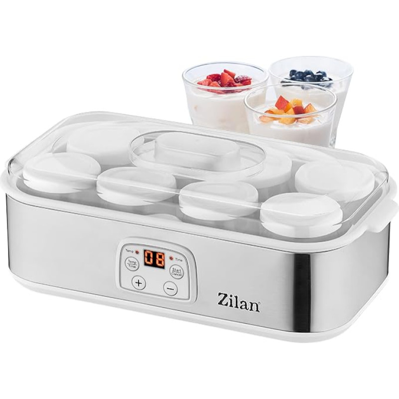 Yoghurt Maker, Yoghurt Machine, 1.44 Litres, 8 Glass Bottles of 180 ml, Digital Display, Temperature Setting from 20-55 °C, Yoghurt Maker, Yoghurt Maker, White